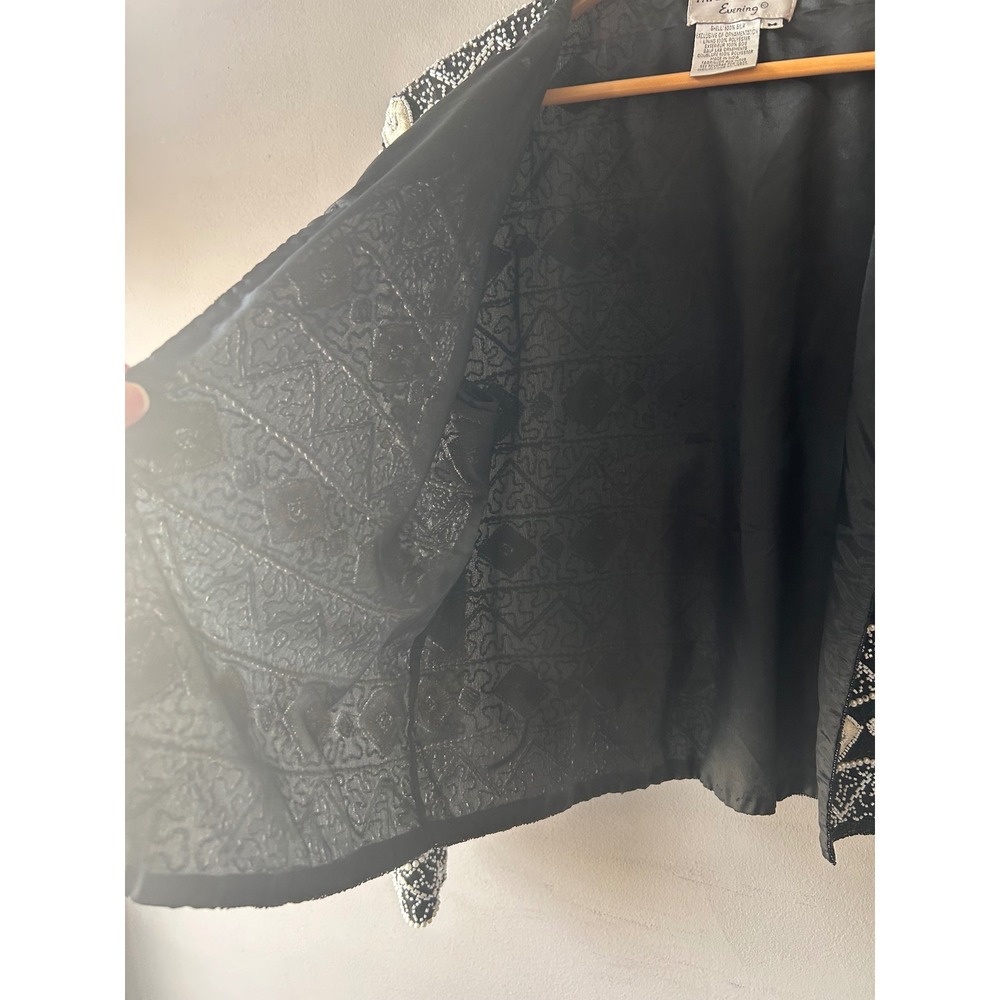 Papell Boutique Evening Vintage Silk Beaded Embroidered Jacket‎ Black White M - Picture 8 of 9